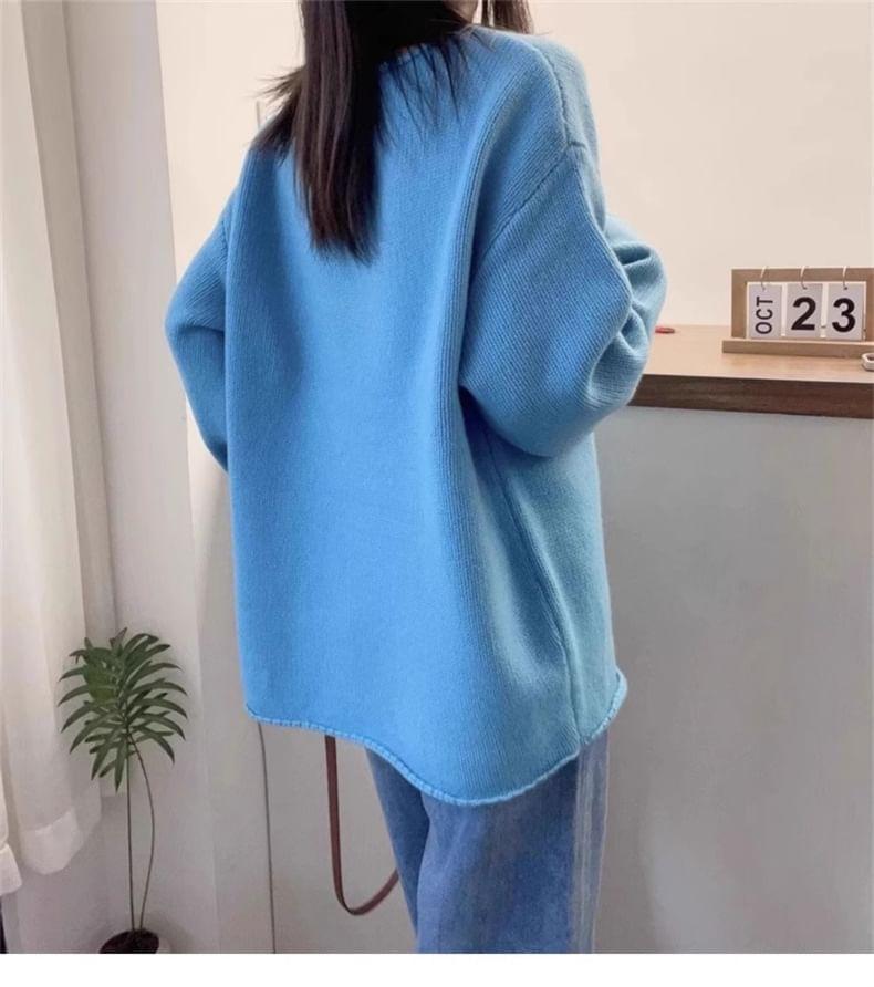 Crew Neck Plain Oversized Sweater Product Image