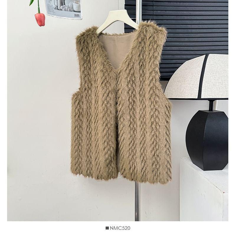 Faux-Fur V-Neck Vest Jacket product image