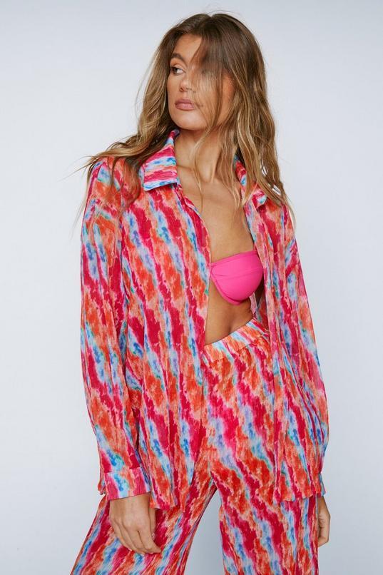 Tie Dye Plisse Oversized Beach Shirt Product Image