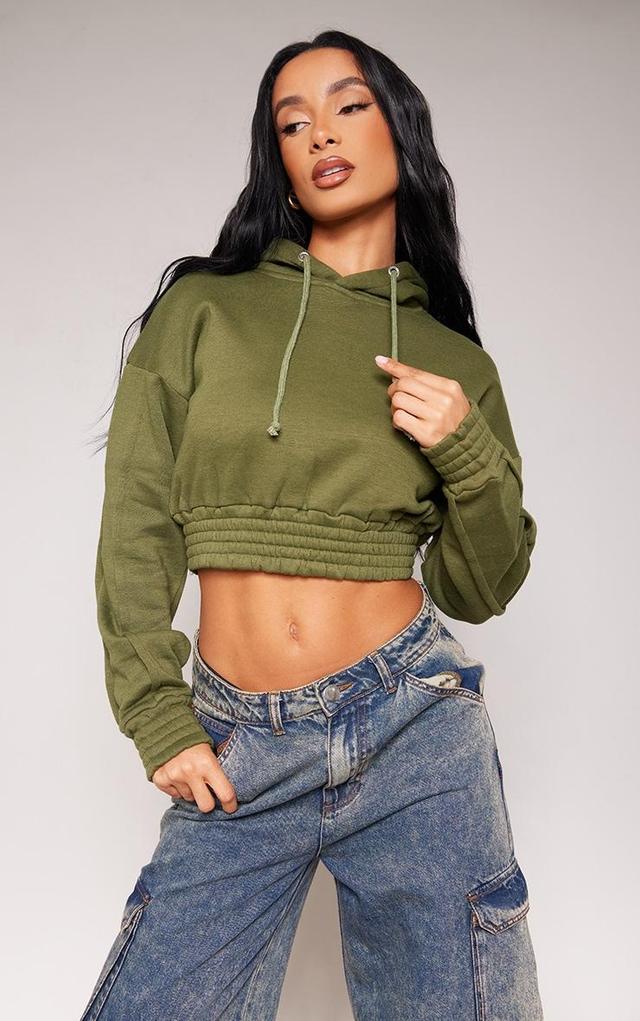 Khaki Cropped Elasticated Hem Hoodie Product Image