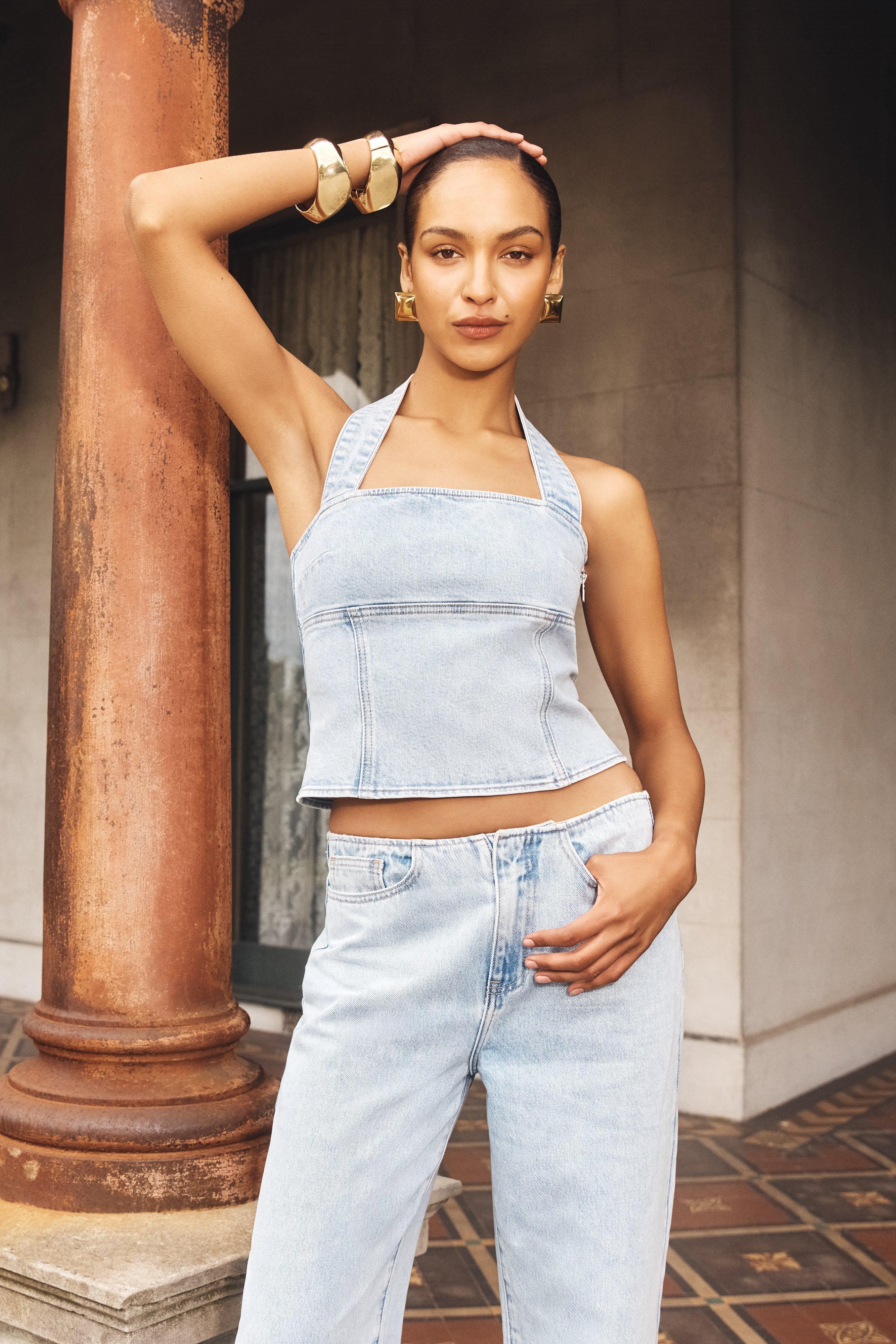 Dayna Denim Halter Top - Light Blue Product Image