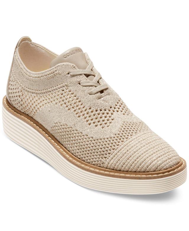 Cole Haan Womens OriginalGrand Stitchlite Platform Oxfords - Ivory Knit, Croc Print Product Image