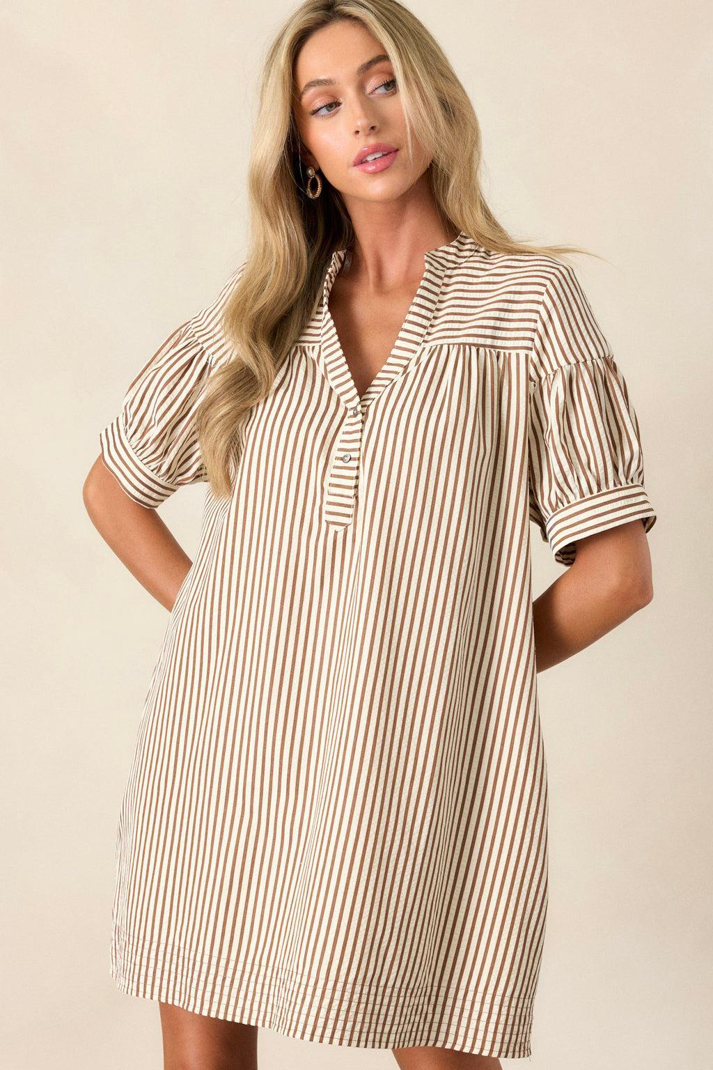 Bitter Sweet Symphony Brown Stripe Mini Dress Product Image