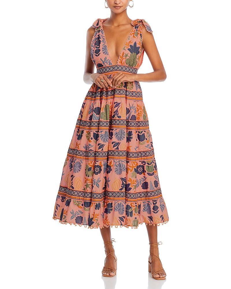 Womens Seashell Tapestry Tiered Midi-Dress Product Image