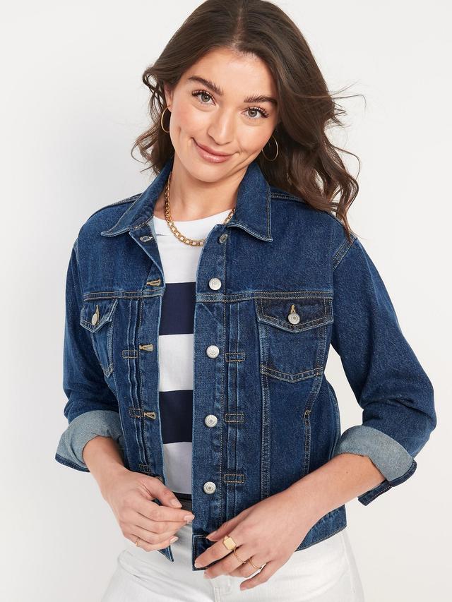 Old Navy Classic Non-Stretch Jean Jacket for Women - Dark Wash - female - Size: L Product Image