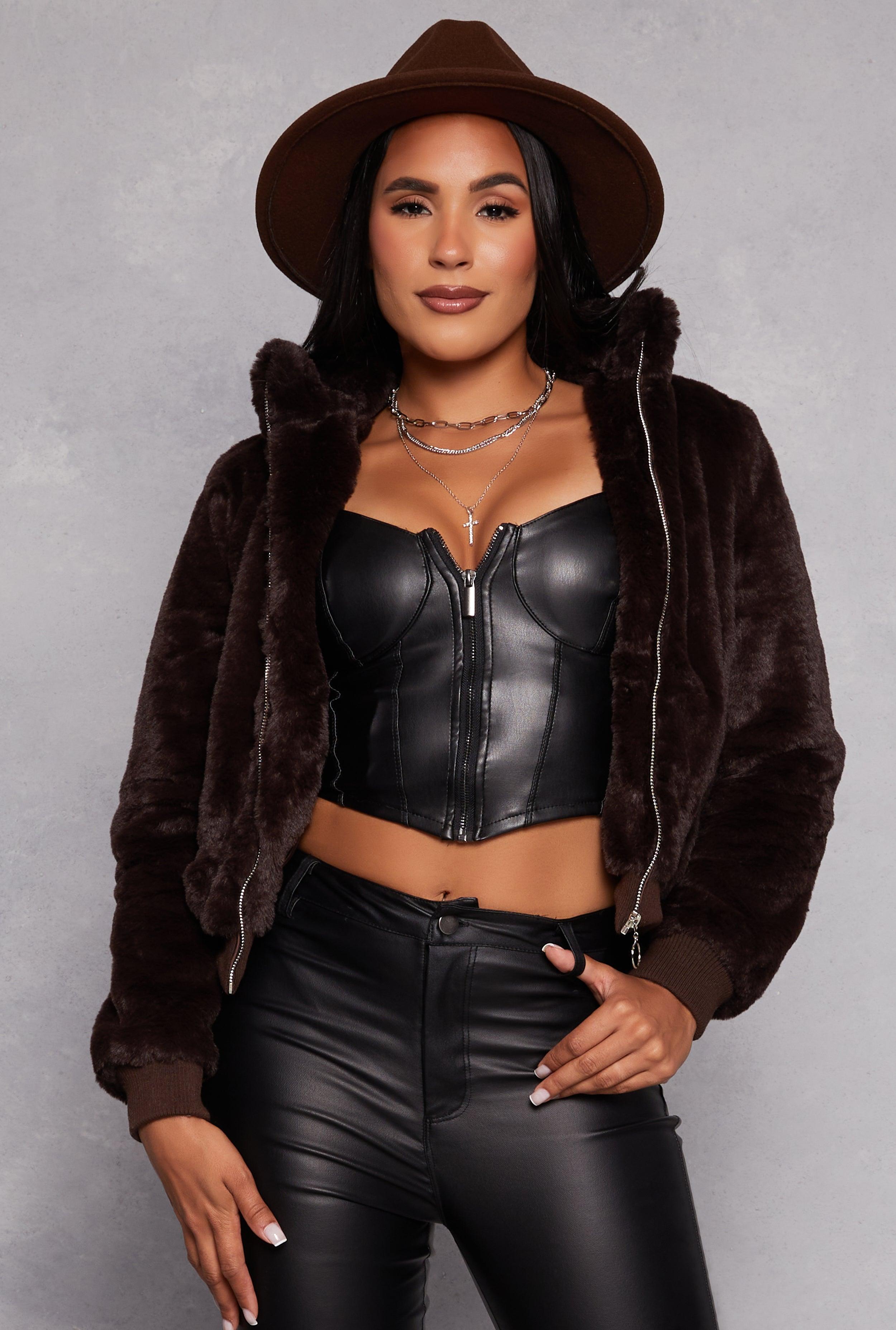 Womens Faux Fur Bomber Jacket Product Image