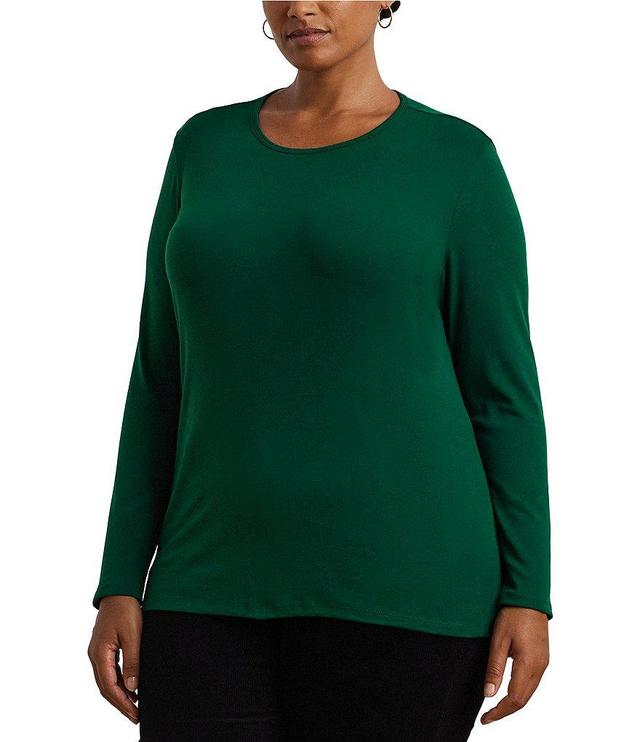 Lauren Ralph Lauren Plus Size Stretch Soft Knit Crew Neck Long Sleeve Tee Shirt Product Image