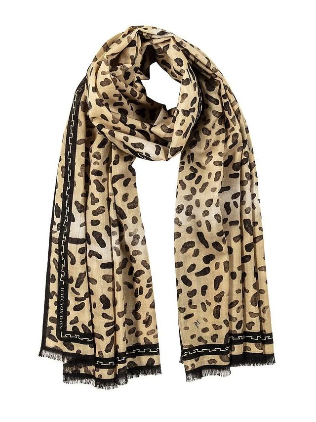 Womens Tug Rice Leopard Print Silk & Wool Scarf Product Image