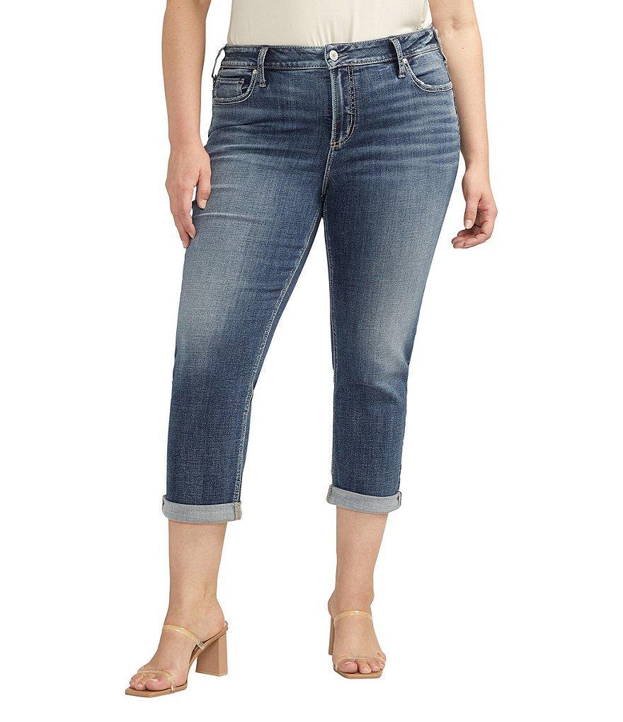 Silver Jeans Co. Plus Size Elyse Mid Rise Luxe Stretch Rolled Hem Capri Jeans Product Image