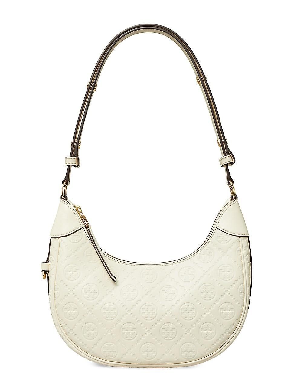 Womens T Monogram Debossed Leather Crescent Bag product image