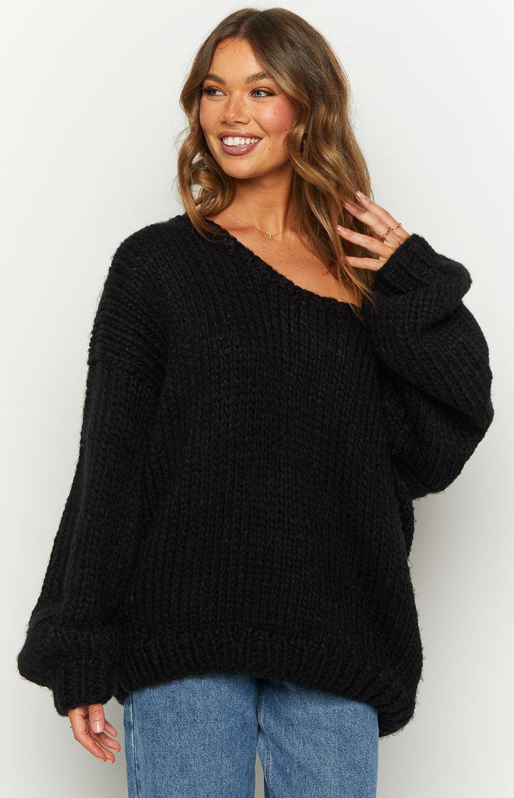 Delvey Black Chunky Knit Sweater Product Image