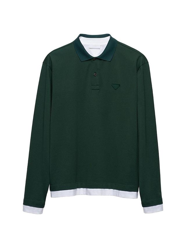 Mens Long Sleeved Cotton Polo Shirt Product Image