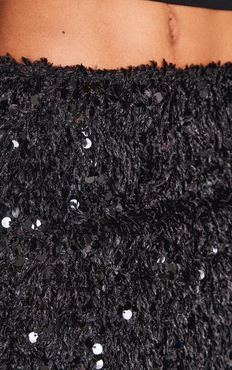 Black Faux Feather Sequin Micro Mini Skirt Product Image