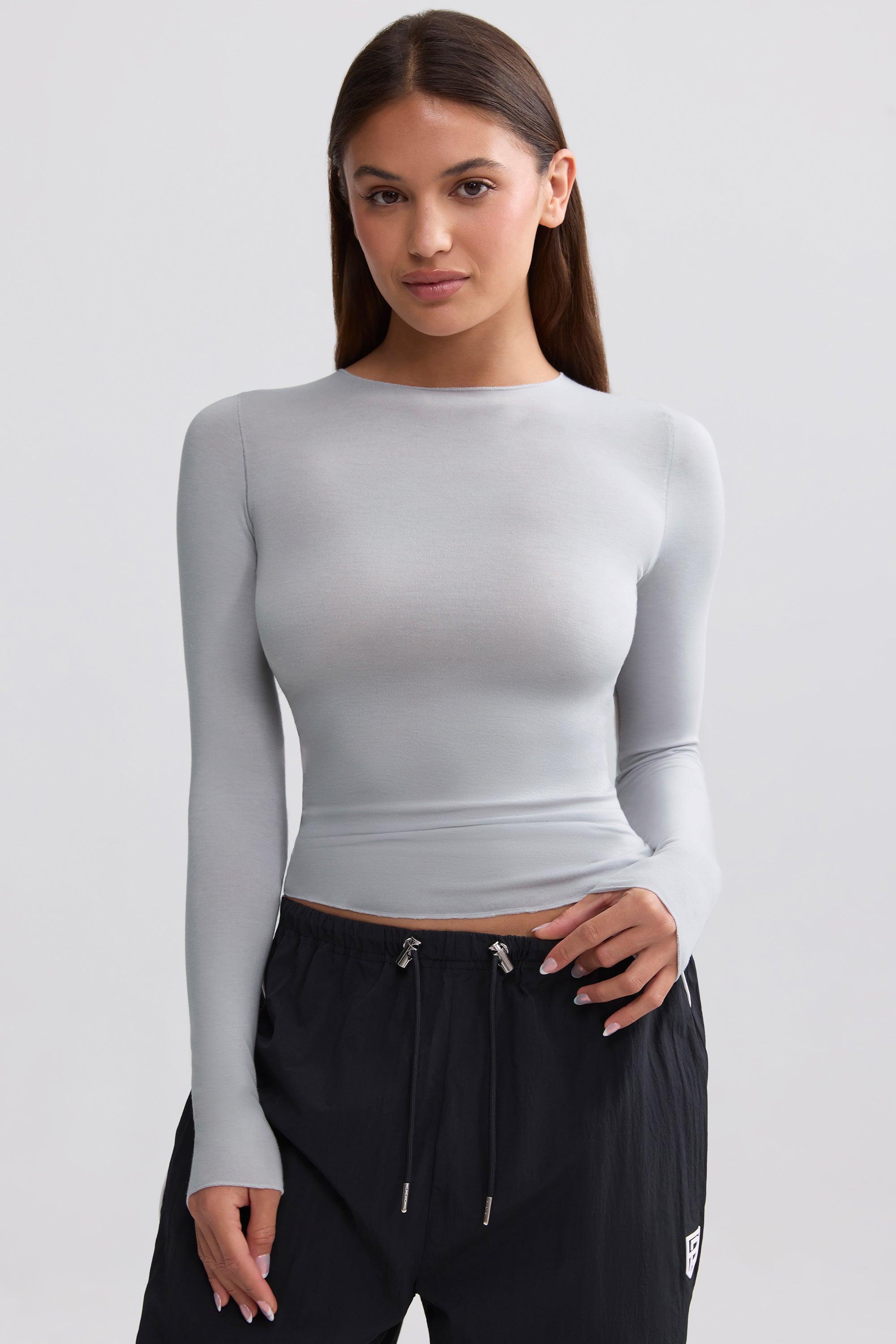 Sheer Long-Sleeve Top in Ice Grey Product Image