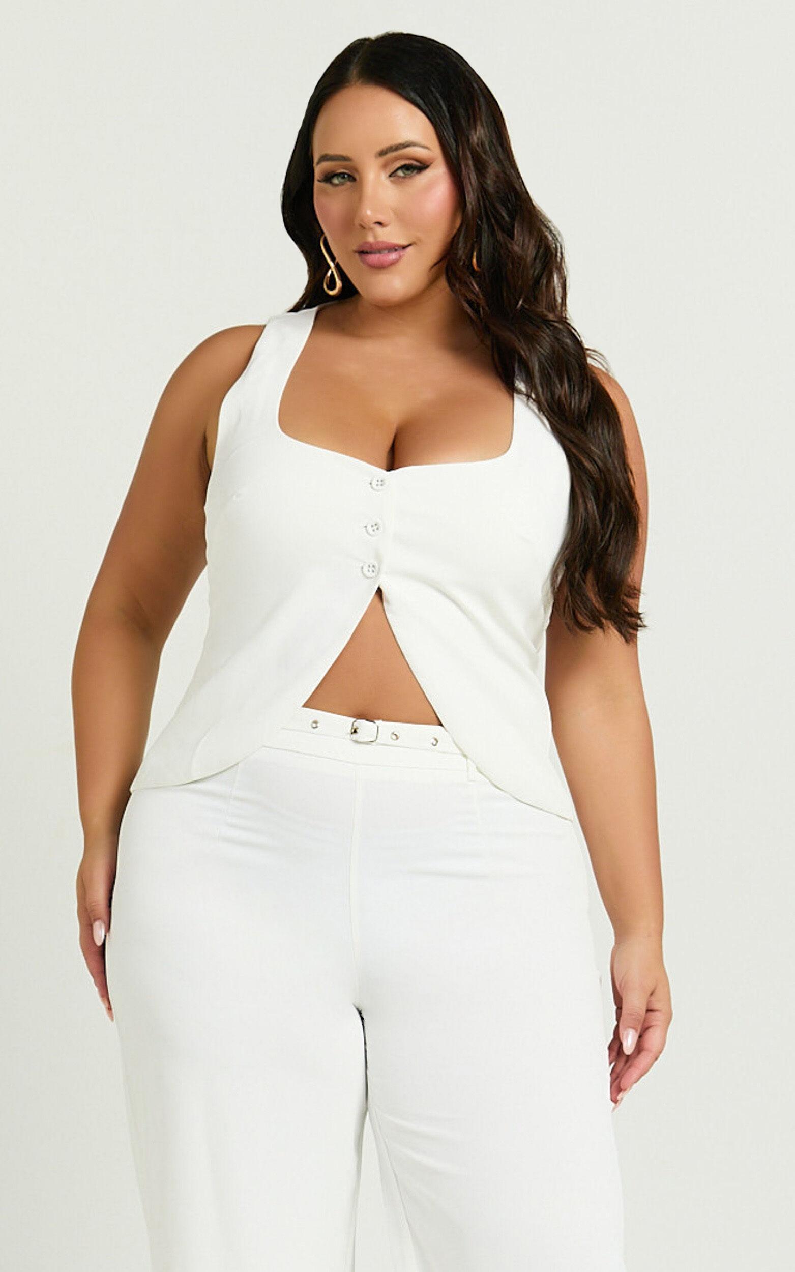 Romeo Top - Scoop Neck Button Down Vest in White Product Image