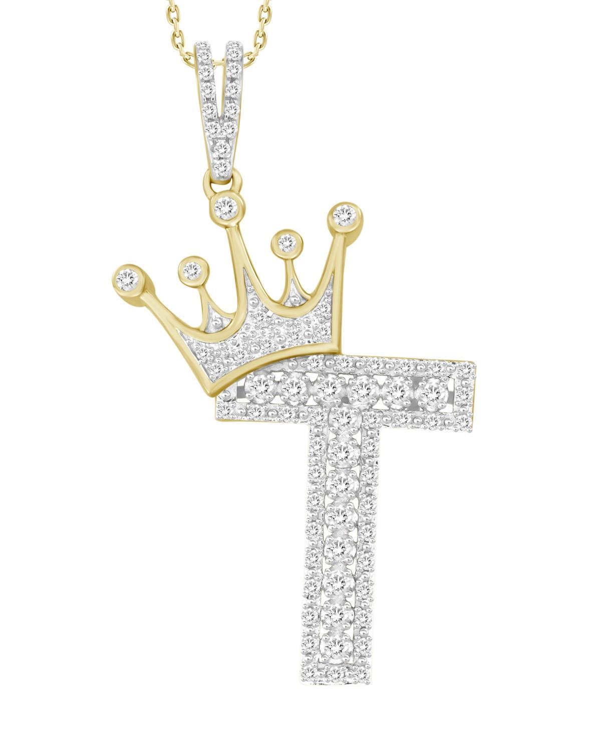 Mens Diamond (3/8 ct.t.w.) Crowned Initial Pendant in 10k Yellow Gold Product Image