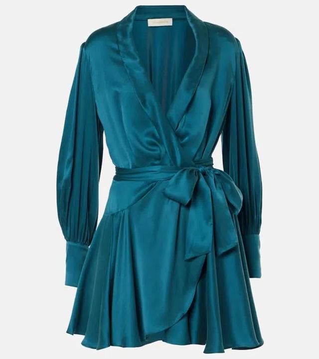 ZIMMERMANN Silk Wrap Dress In Teal Product Image