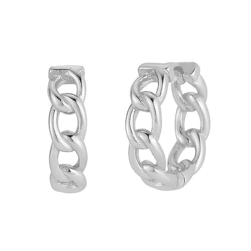 Sunkissed Sterling Curb Link Hoop Earrings, Womens, Silver Tone Product Image