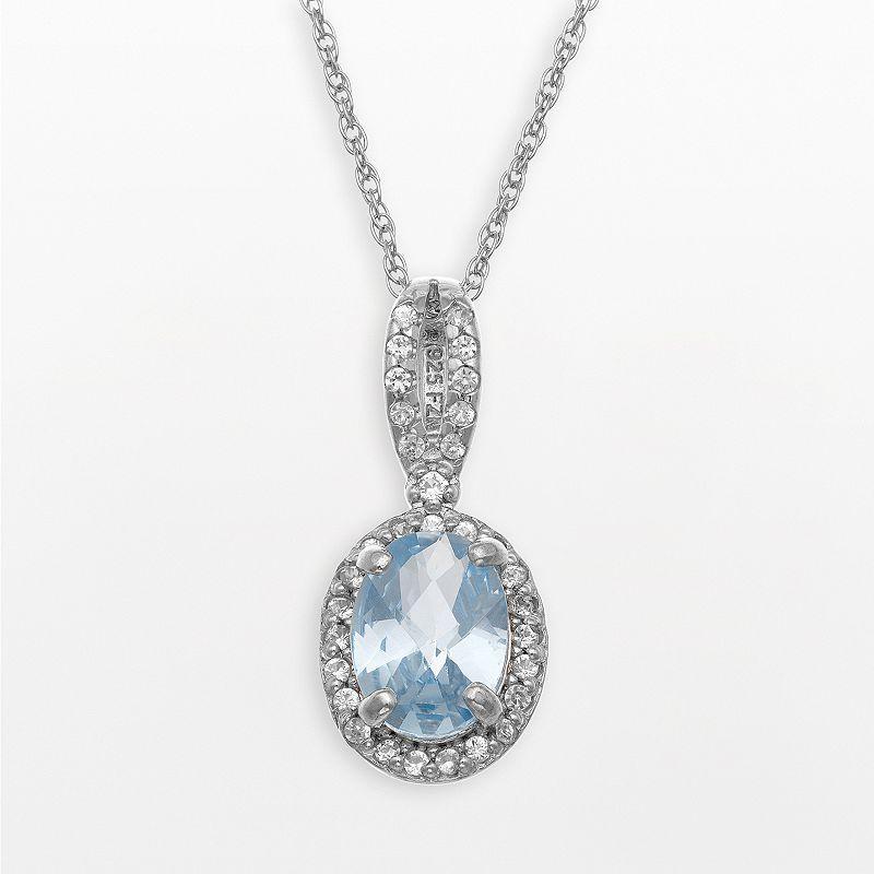 Sterling Silver Lab-Created Aquamarine and Lab-Created White Sapphire Oval Halo Pendant, Womens Multi Product Image