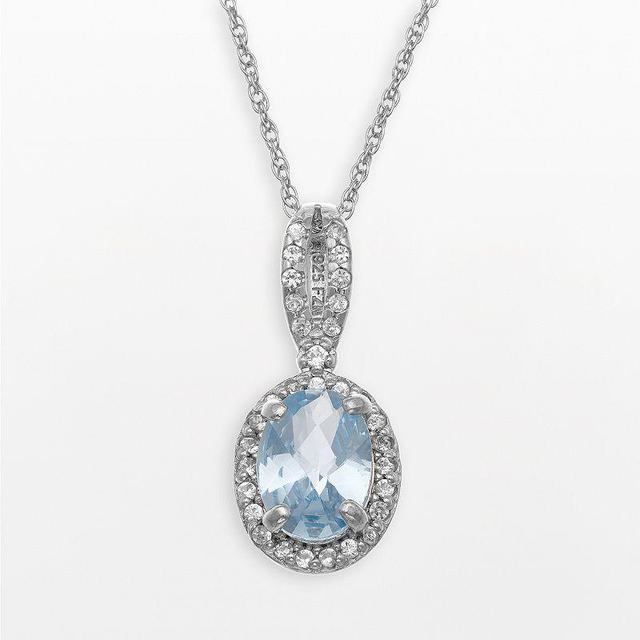 Sterling Silver Lab-Created Aquamarine and Lab-Created White Sapphire Oval Halo Pendant, Womens Multicolor Product Image