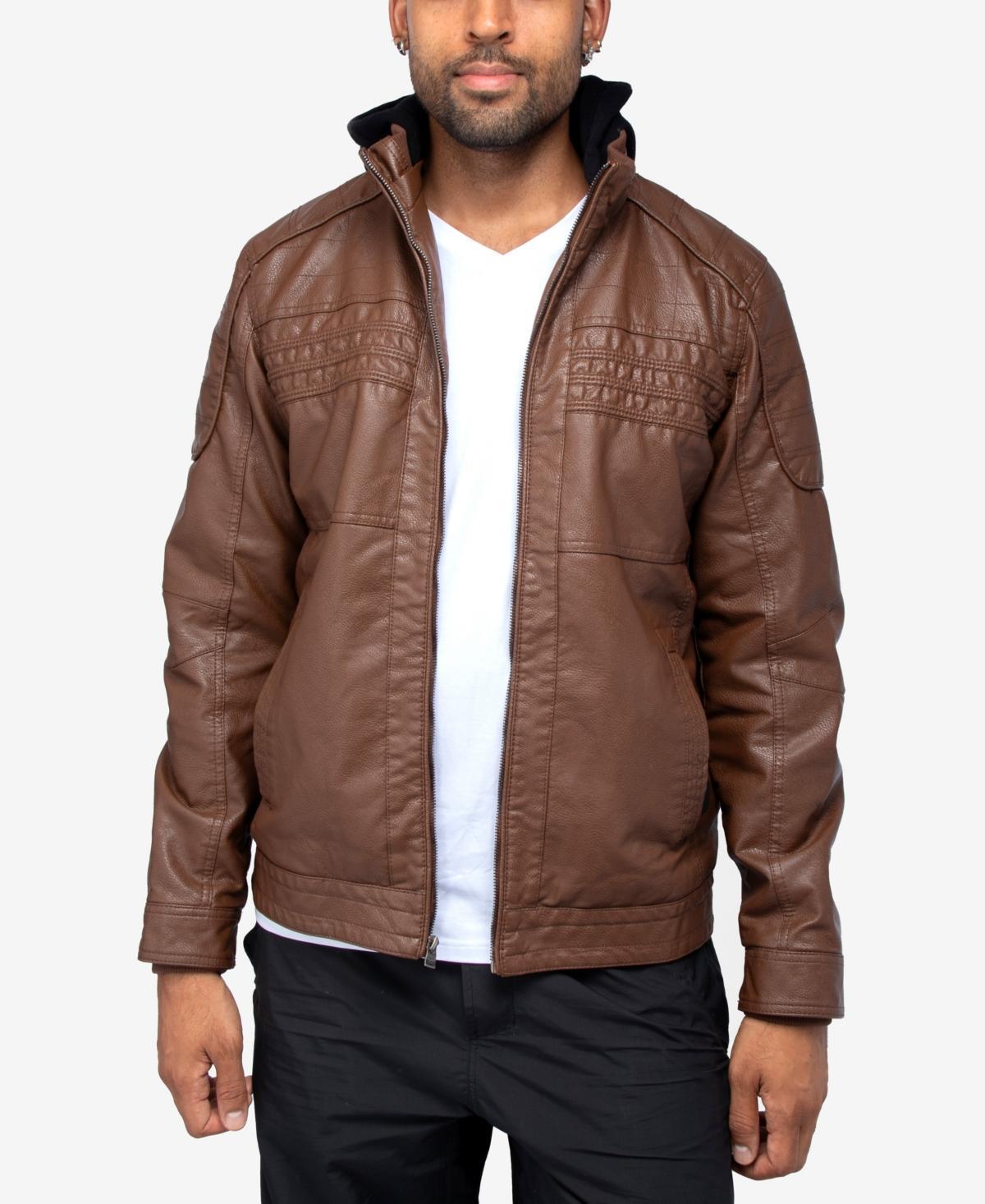 X-Ray Mens Grainy Polyurethane Leather Hooded Jacket with Faux Shearling Lining Product Image