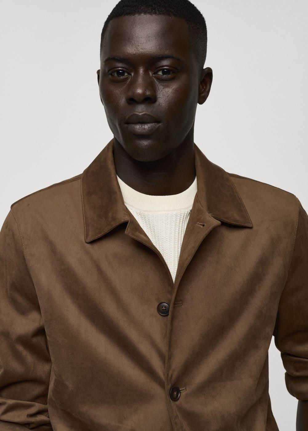 Mango Mens Pockets Detail Suede Effect Overshirt Product Image