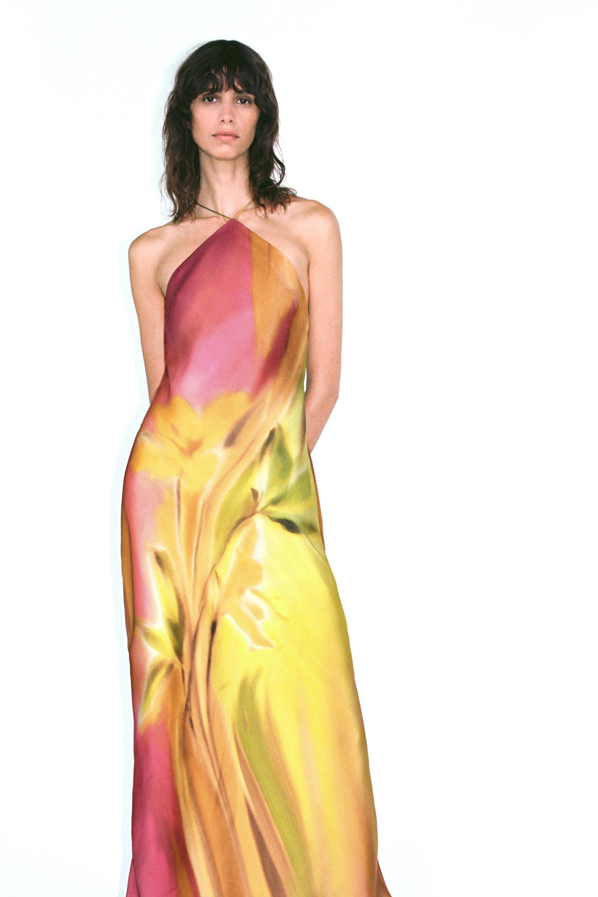 SATIN EFFECT TIE-DYE MIDI DRESS Product Image