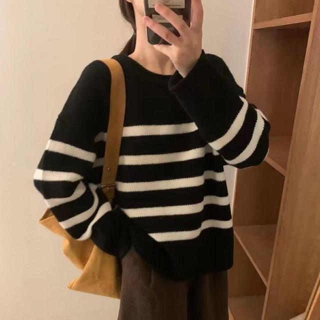 Crew Neck Striped Sweater Product Image