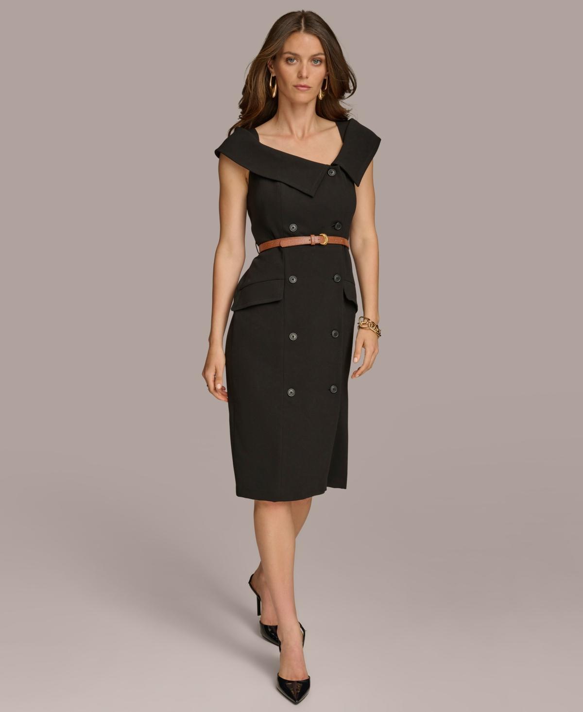 Donna Karan Womens Asymmetric-Neck Double-Breasted Dress Product Image