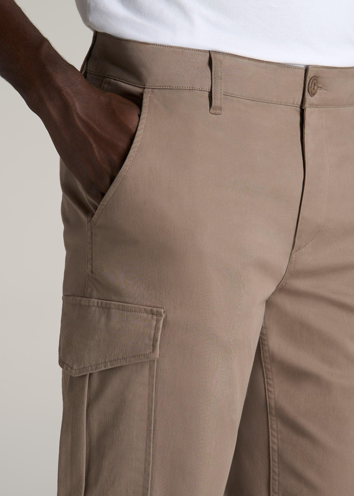 TAPERED-FIT Stretch Cotton Cargo Jogger Pants for Tall Men in Dark Sand Male Product Image