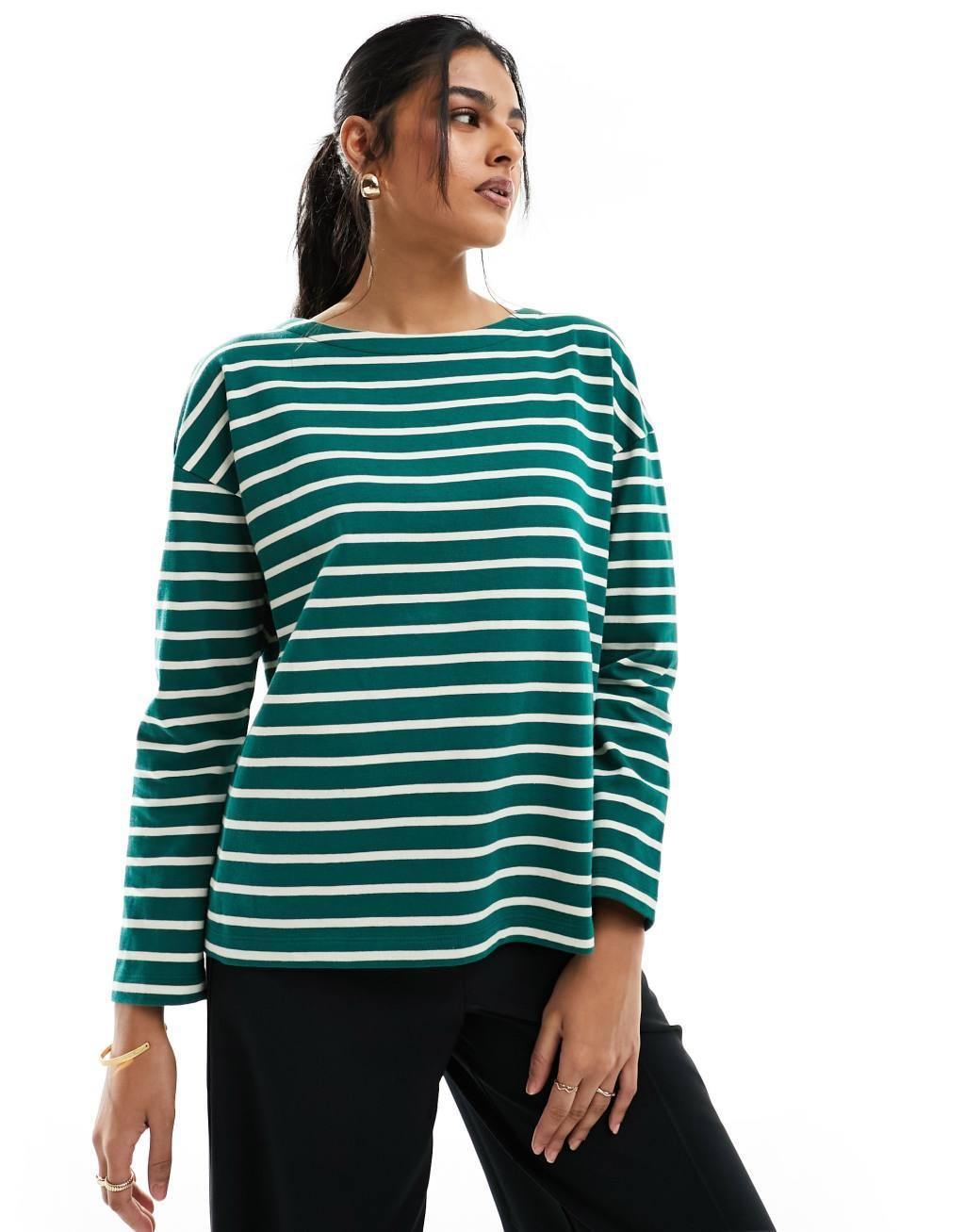 Stradivarius oversized striped t-shirt in green product image