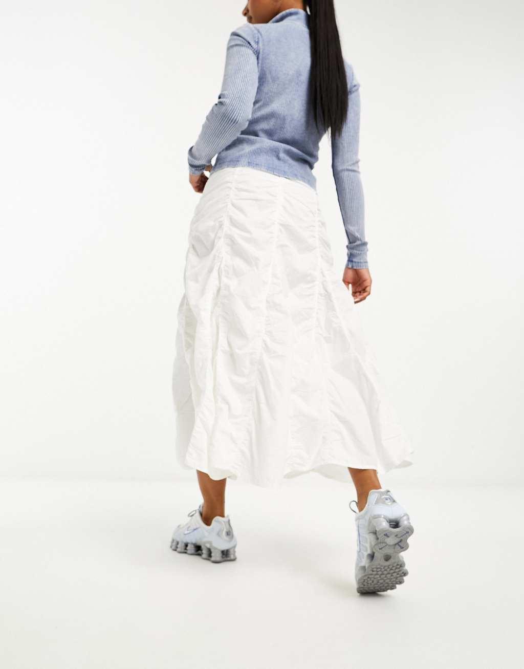 COLLUSION western tiered ruched maxi skirt in white Product Image