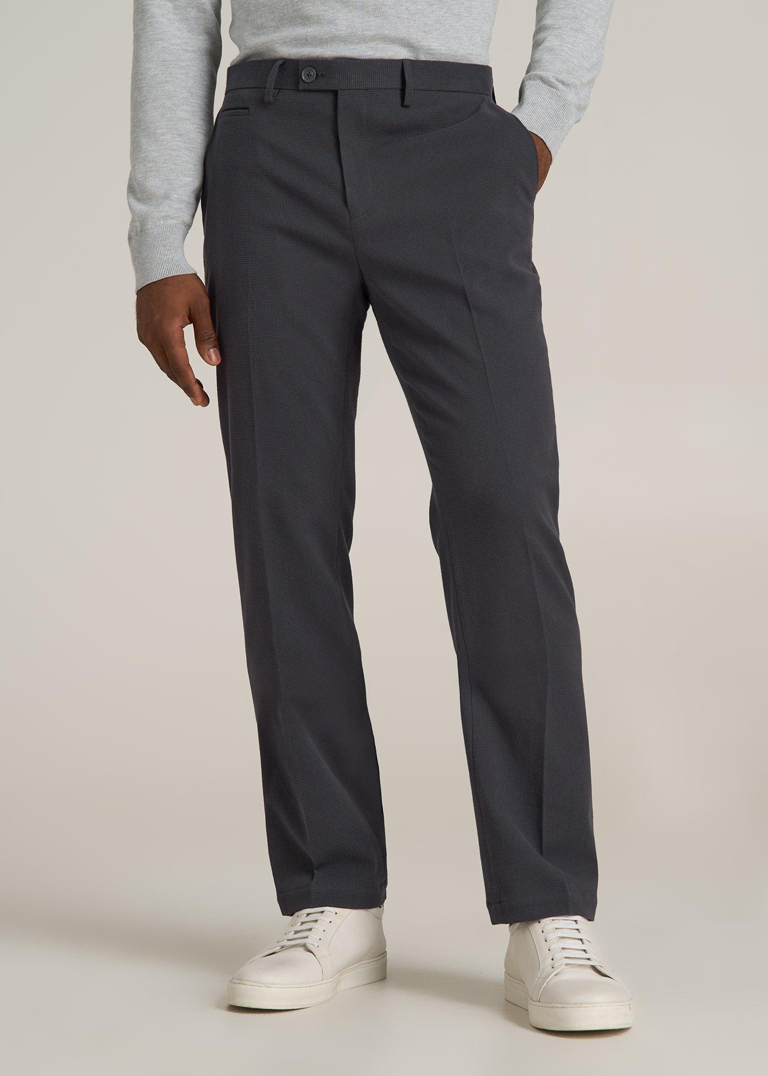 Textured Garment Washed Stretch Chino Suit Pants for Tall Men in Iron Grey Male Product Image