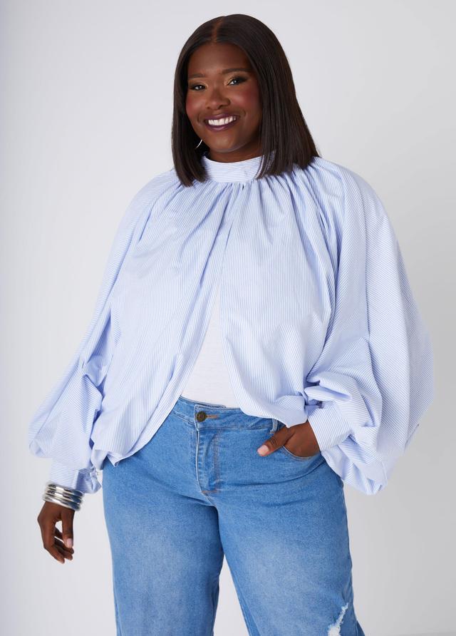 Plus Size Striped Poplin Shrug Ashley Stewart Product Image