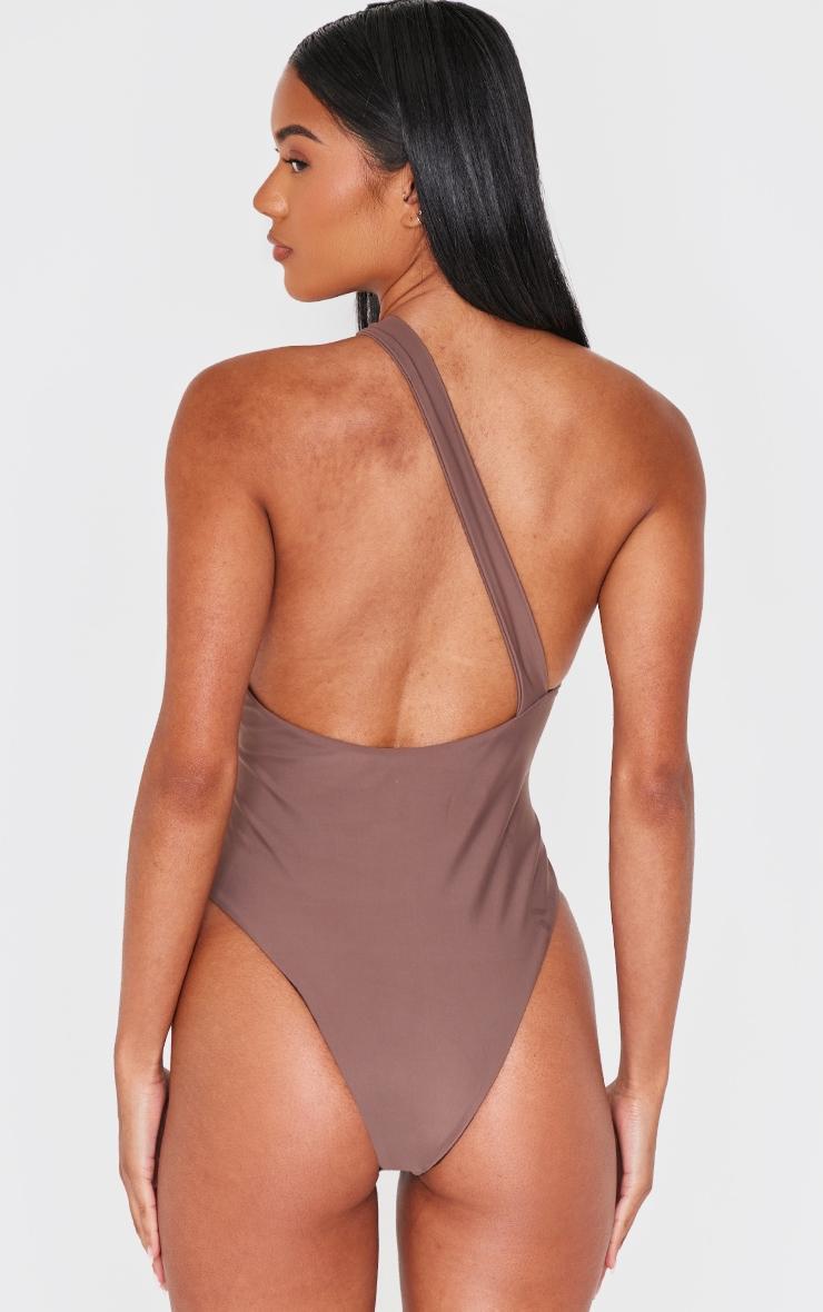 Chocolate Bead Detail One Shoulder Cut Out Swimsuit Product Image