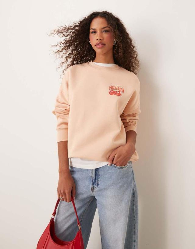 Miss Selfridge cherry back print oversized sweatshirt Product Image