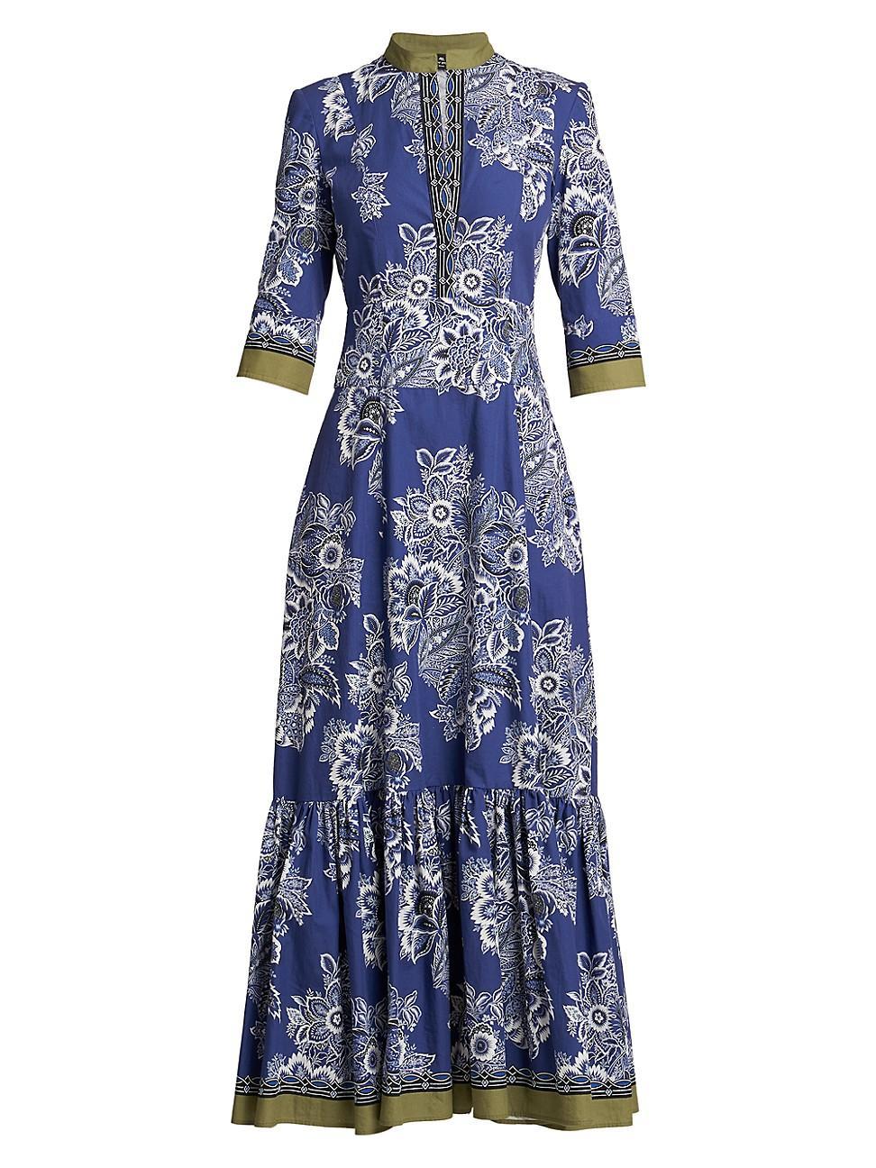 Womens Pleated Floral Cotton Maxi Dress Product Image