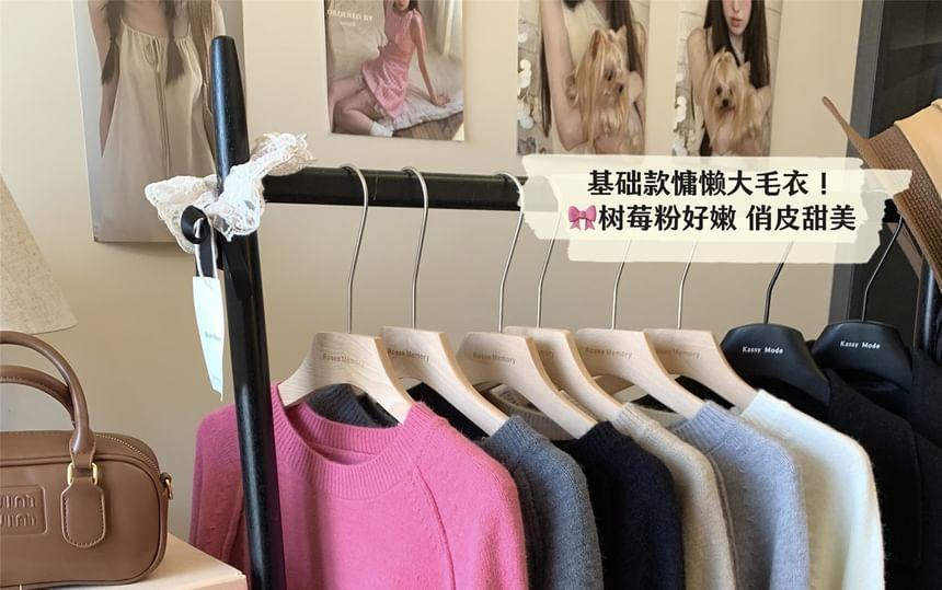 Round Neck Plain Sweater Product Image