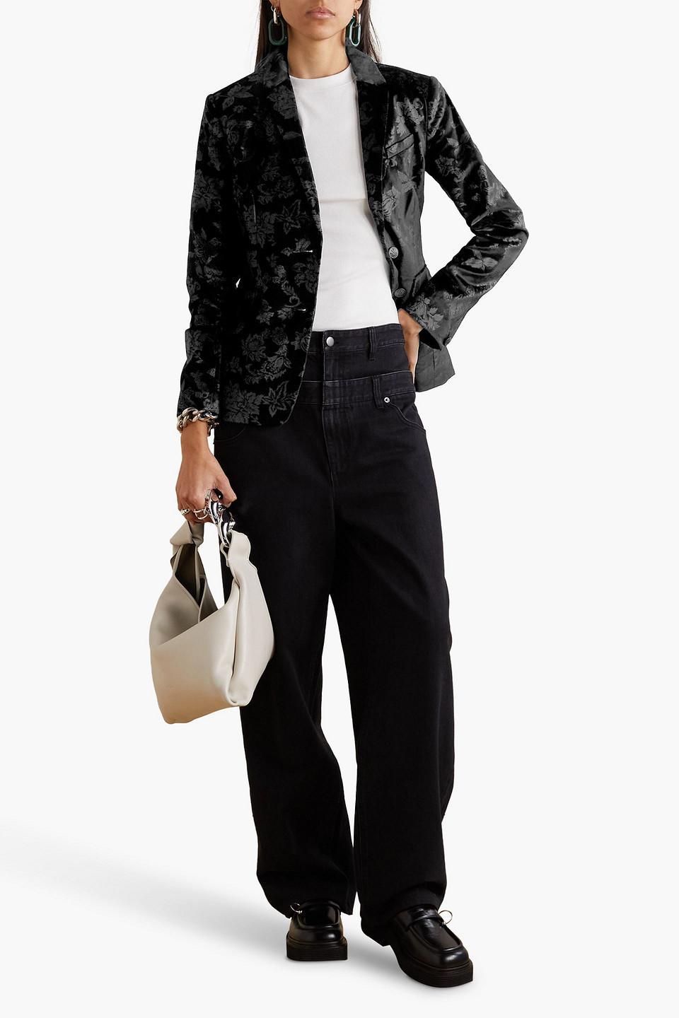 Razor Floral-print Cotton-blend Velvet Blazer In Black Product Image