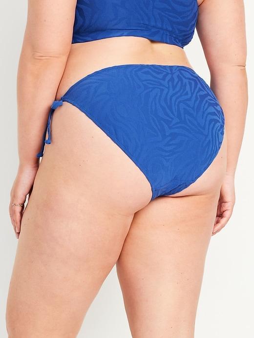 Mid-Rise Textured String Bikini Swim Bottoms Product Image