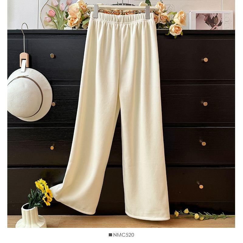 Fleece-Lined Drawstring High-Waist Wide-Leg Pants in 5 Colors Product Image