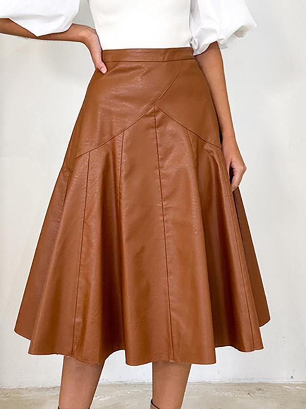 High Waisted Loose Ruffled Solid Color Skirts Bottoms Product Image