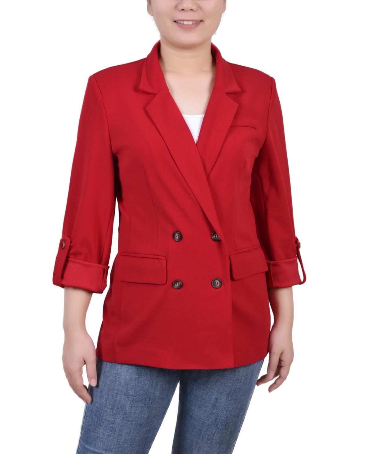 Ny Collection Petite Long Sleeve Double Breasted Crepe Blazer Product Image