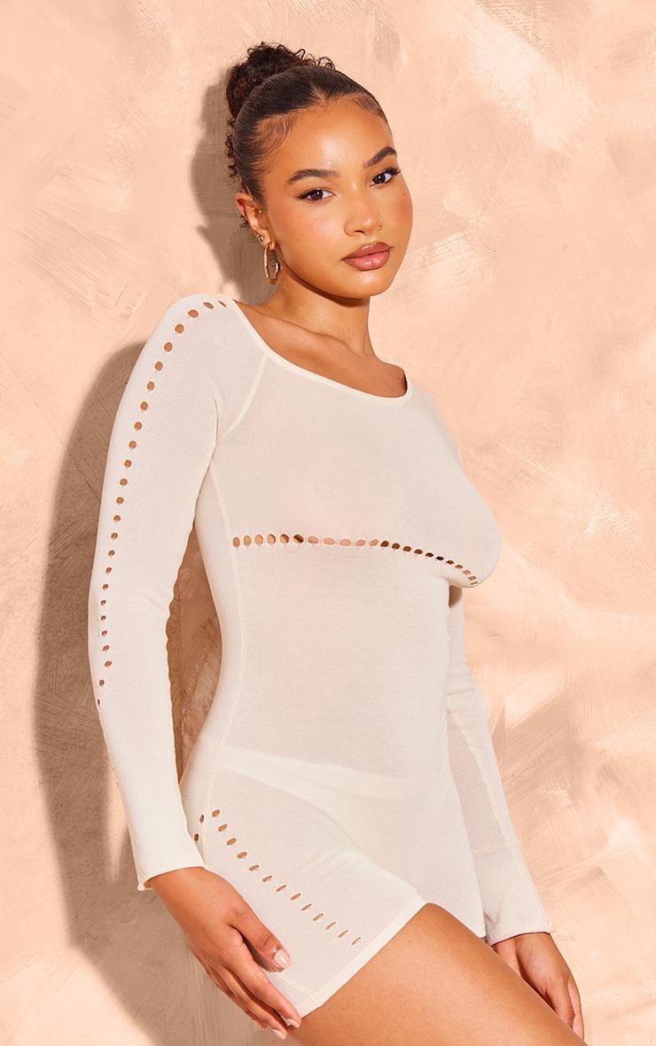 Cream Sheer Knit Cut Out Detail Romper Product Image