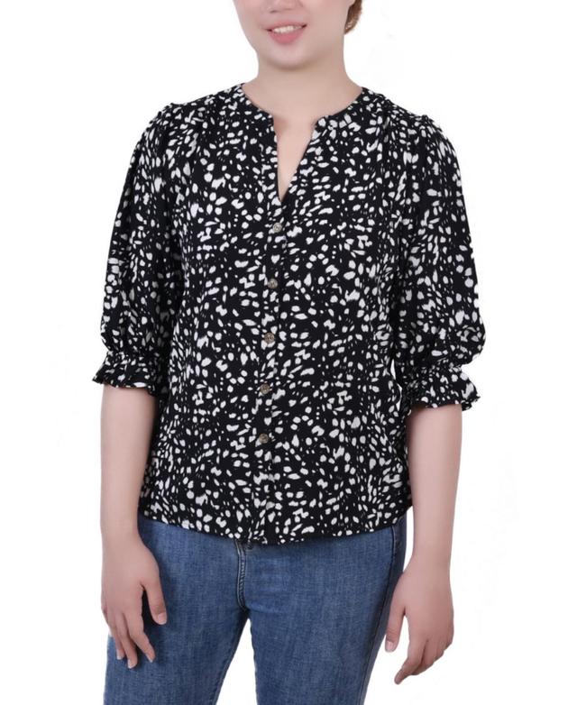 Petite Elbow Sleeve Y-Neck Blouse Product Image