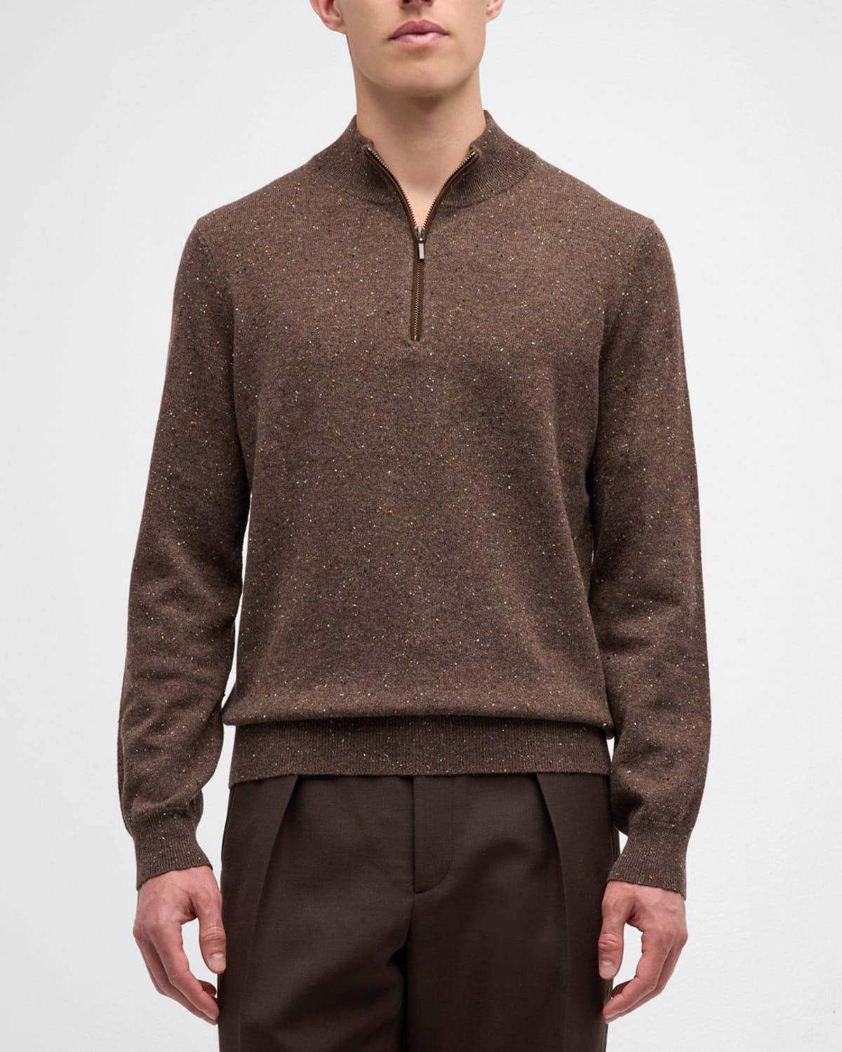 Mens Cashmere Mock-Neck Pullover with Suede Placket Product Image