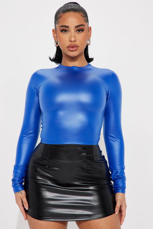 Miss Independent Faux Leather Top - Cobalt Blue Product Image