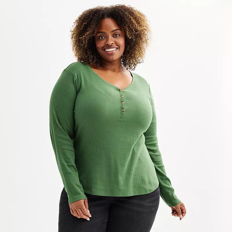 Plus Size Sonoma Goods For Life Ribbed Long Sleeve Henley, Womens Purple Agate product image