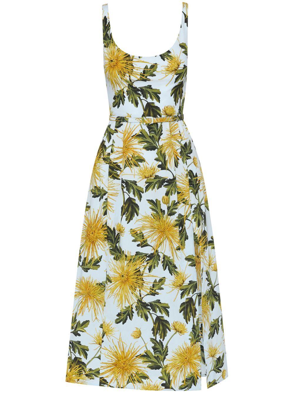 OSCAR DE LA RENTA Chrysanthemum Cotton Poplin Tank Dress In Yellow/light Blue Product Image