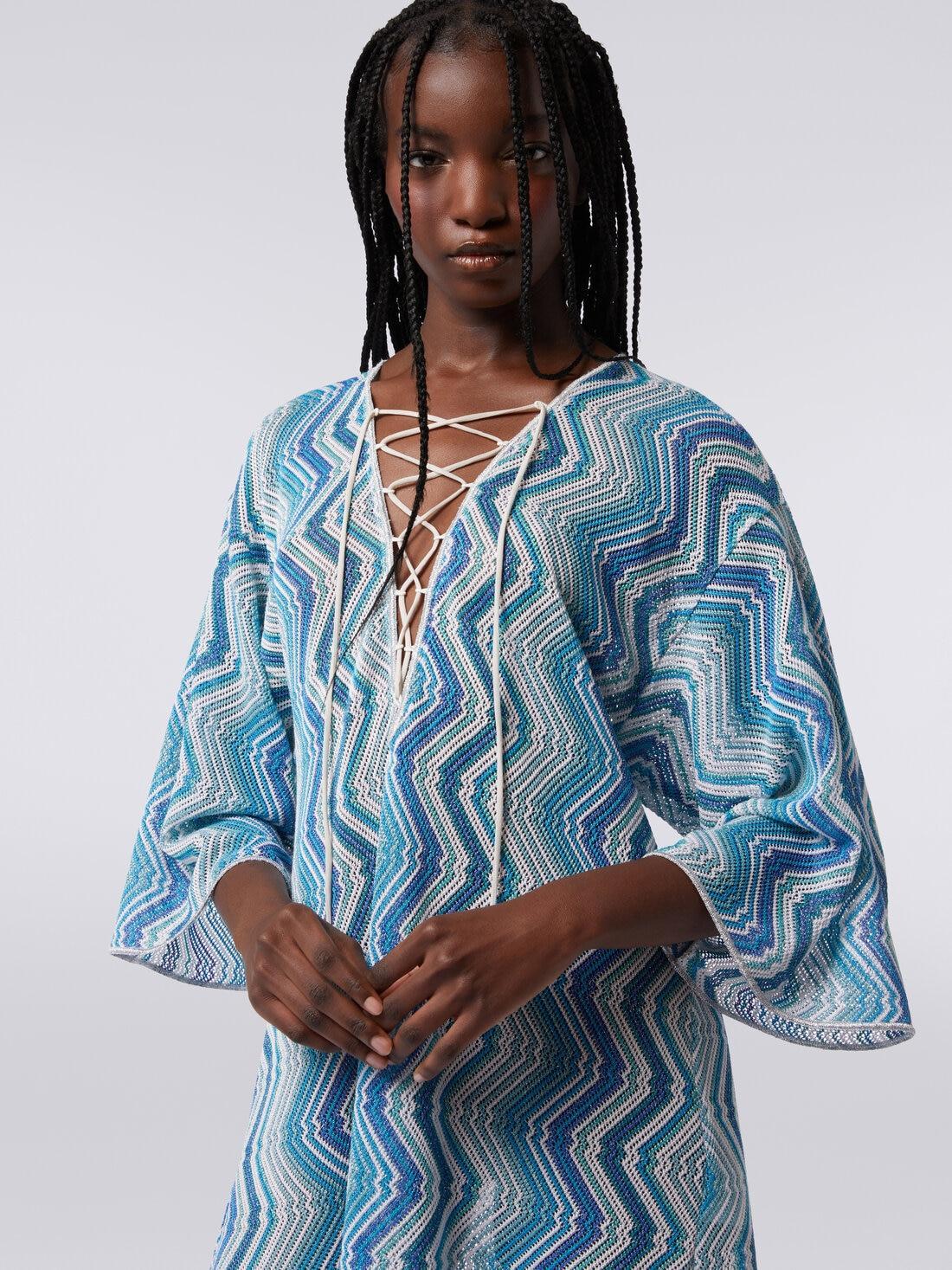 Short cover-up kaftan with braided lacing Blue | Missoni Product Image